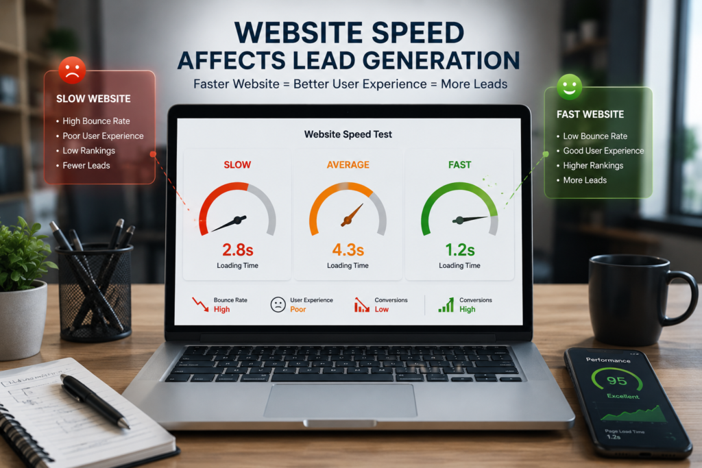Website speed optimization dashboard showing fast loading performance and improved user experience.